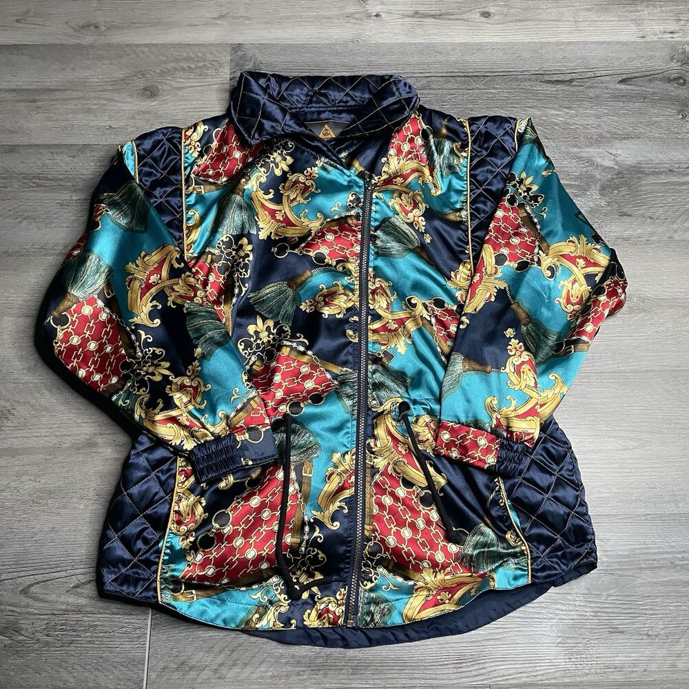 Vtg Casual Isle Baroque Windbreaker Jacket Size M Quilted Teal